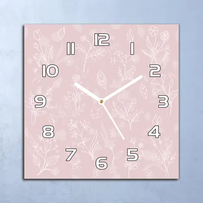 Produktbild von Deko Glasuhr Wanduhr 30x30 Blumen weiße Kontur Quarz Küchenuhr Bürouhr
