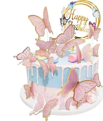 Produktbild von Cupcake-Topper mit Schmetterlingen, Happy Birthday, Party-Dekoration, 16 Stück