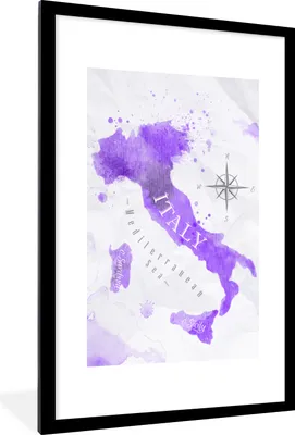 Produktbild von MuchoWow® MuchoWow® Gerahmtes Poster Karten - Italien - Farbe 60x90 cm - Poster mit zchwarzem Bilderrahmen - Dekoration - Wandposter Wohnzimmer - Hochwertig