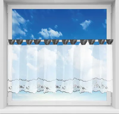 Zdjęcie produktu dla Zasłona Bistro z pętelkami ok. 150x45 cm Wybór: Czarny - Kwiaty