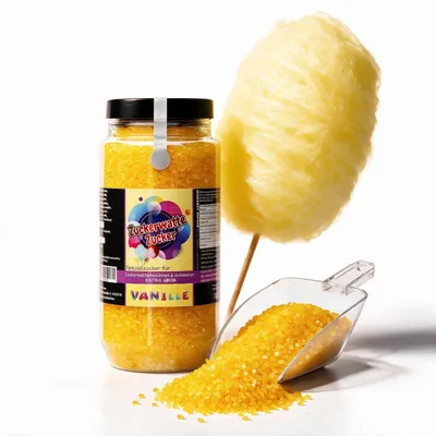 Produktbild von Zuckerwattezucker extra grob Vanille gelb – Spezialzucker 700 g Dose