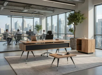 Produktbild von Modernes Büro Set Schreibtisch mit Sideboard und Couchtisch Möbel