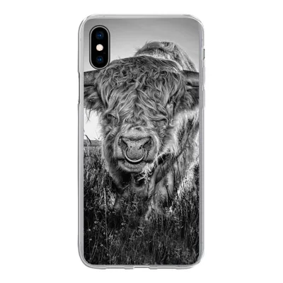 Produktbild von MuchoWow® Handyhülle Schutzhülle Hülle für iPhone Xs Schottischer Highlander - Schwarz und Weiß Silikon Softcase Handy Hülle - Handytasche
