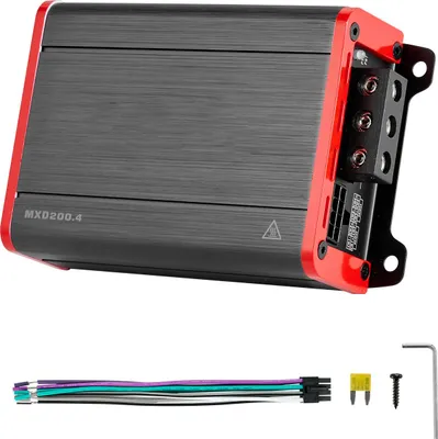 Immagine prodotto di Amplificatore per auto SucceBuy a 4 canali, amplificatore di potenza in classe D, ponticellabile, max. 4 x 120 W a 4 ohm / 4 x 200 W a 2 ohm, amplificatore potente per SUV, pick-up e fuoristrada, amplificatore audio multicanale