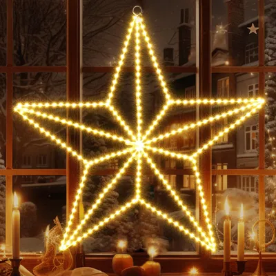 50 cm 3D-Ster Fensterlampe, 282 LEDs, warmweiß, Netzbetrieb