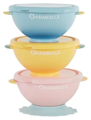 Immagine prodotto di Set di 3 ciotole con coperchi e 1 ventosa Colori divertenti