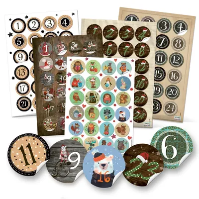 Produktbild von 5 x 24 Adventskalenderzahlen Aufkleber Ø 4 cm