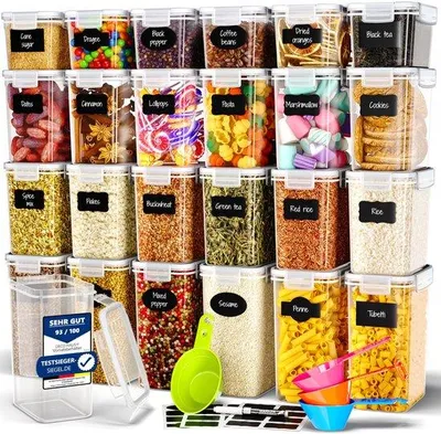 Obrázek produktu pro Vzduchotěsné kuchyňské dózy s víkem, sada 24 kusů, na těstoviny, mouku, cereálie
