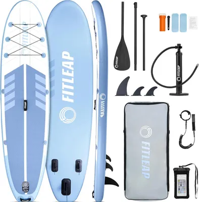 Produktbild von Fitleap Premium Stand Up Paddle Board aufblasbar - SUP Board Set mit Hochdruckpumpe, verstellbarem Paddel und Rucksack - Ideal für Anfänger und Profis - Perfekt für Yoga, Surfen und Wassersport