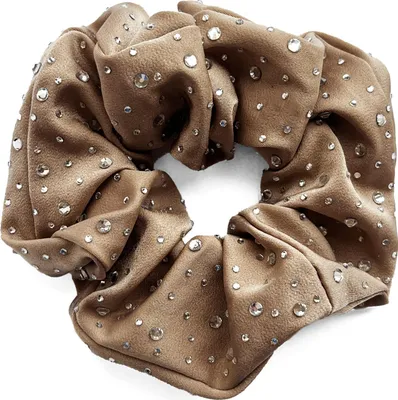 Produktbild von Glitzerndes Satin-Scrunchie mit Kristallbesatz – Glamour in Braun