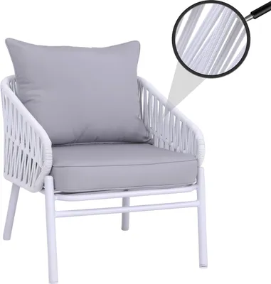 Obrázek produktu pro Hliníková zahradní židle HWC-P90, venkovní křeslo, proutěné pletivo, látka/textil (180 g/m²)  světle šedá