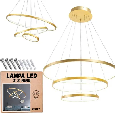 Obrázok produktu pre LED stropná závesná lampa, luster, 3 krúžky, 76 W, zlatá farba, nastaviteľná, NEUTRÁLNA