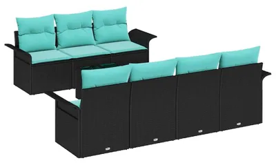 Produktbild von vidaXL Gartensofa-set 8 Stk. Schwarz und Türkis Poly-Rattan
