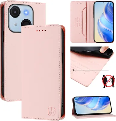 Image de Etui en cuir pour itel A50C, étui à rabat avec fentes pour cartes, portefeuille et support Rose