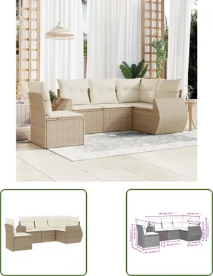 Produktbild von The Living Store 5-tlg. Garten-Sofagarnitur mit Kissen Beige Poly Rattan