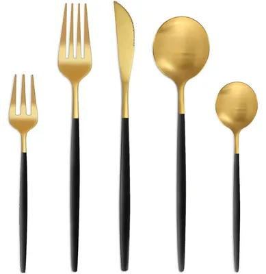 Imagen del producto de Juego de cubiertos de acero inoxidable, 6 personas, 30 piezas, color  dorado