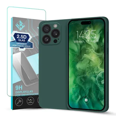 Produktbild von Hülle für Apple iPhone 16 Pro mit 9H Displayglas Displayschutz Case Cover Bumper Smartphone Softgrip Schutzhülle Farbe: Grün
