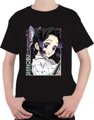 Produktbild von Shinobu Kocho Kimetsu no Yaiba Schmetterling lila Anime Geschenk Uni Kinder T-Shirt, Schwarz, 140