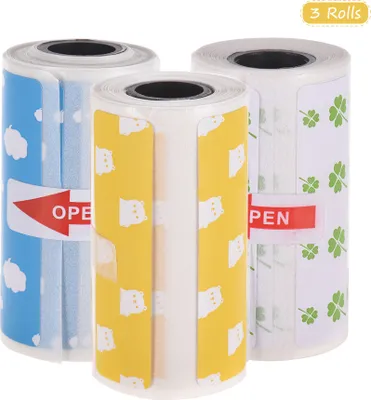 Obrázek produktu pro Roztomilý kreslený přímý termální nálepka role 57 * 30mm (2.17 * 1.18in) silná samolepka bez tisku pro PeriPage A6 Pocket BT termální tiskárna, 3 role