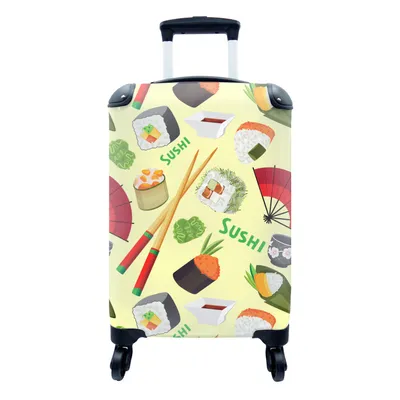 Produktbild von MuchoWow® Koffer Handgepäck Trolley Rollkoffer Kleine Reisekoffer mit 4 Rollen - Sushi - Japan - Muster - Cabin Size < 55x40x23 cm & 55x40x20 cm - Fotokoffer - Kabinenkoffer - Boardgepäck - Reise-Box - Reisekoffer - Reisegepäck - Koffer mit Bild - Trolley für Kinder