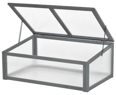 Image de Outsunny Châssis de culture en bois, mini-serre 100 x 65 x 40 cm, gris