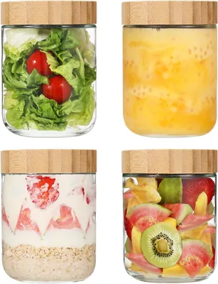 Immagine prodotto di Contenitori in vetro - Contenitori per la colazione - Ideali per la preparazione dei pasti - Coperchio ermetico - Confezione da 4 pezzi da 500 ml - Trasparente