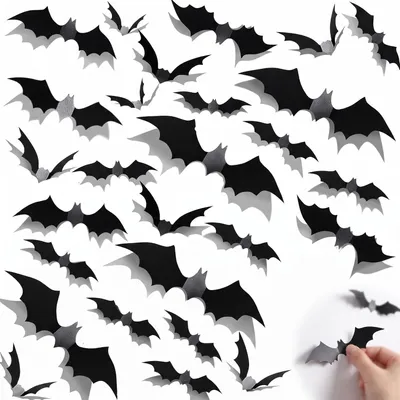 Image de 140 décorations de chauves-souris pour Halloween, stickers muraux en 3D représentant des chauves-souris, décorations pour Halloween, utilisables à l'intérieur comme à l'extérieur