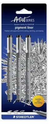 Produktbild von STAEDTLER pigment liner 308 Fineliner Blisterkarte mit 3 Linienbreiten (0.1, 0.3, 0.5)