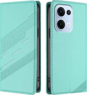 Image de Etui pour Oppo Reno13, étui portefeuille en cuirPolyuréthaneavec fente pour cartes et fonction Türkis stand