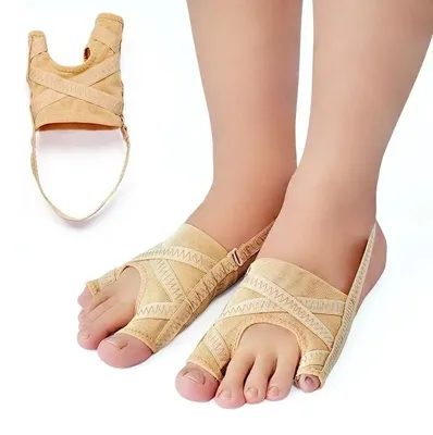 Produktbild von Hallux-Valgus-Korrektor - Verstellbarer Zehenspreizer - Atmungsaktives Polyester - Größe S (EU 33–37) - Hautfarben - 1 Paar