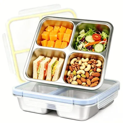 Snackbox mit 4 Fächern, 2 Stück, 720 ml, Edelstahl, auslaufsicher