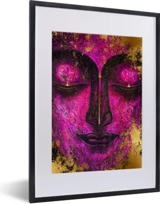 Produktbild von MuchoWow® MuchoWow® Gerahmtes Poster Buddha - Gesicht - Lila 30x40 cm - Poster mit zchwarzem Bilderrahmen - Wandposter Schlafzimmer