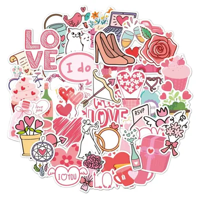 50 Liebesherz-Sticker, romantische Herz-Dekosticker, 6-8 cm