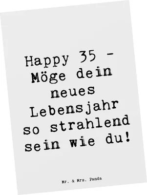Produktbild von Mr. & Mrs. Panda Postkarte Spruch 35. Geburtstag Glückwünsche - Weiß - Geschenk, liebevoller, Ansichtskarte, Ansichtskarten, Happy Birthday, handgefertigt, Grußkarte
