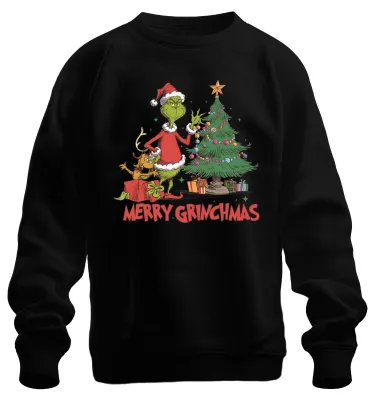 Productafbeelding van Merry Grinchmas, Kerstboom, Cadeaus, Kerstmis, Uni Sweater, Zwart, XL