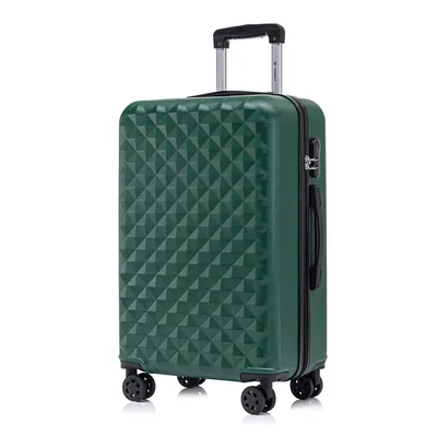 Produktbild von Koffer Trolley Reisekoffer Suitcase, Rollkoffer Handgepäck ,mit 4 Rollen360°, Hartschalenreisekoffer, Zahlenschloss, Weicher Gummigriff (L,Dunkelgrün)