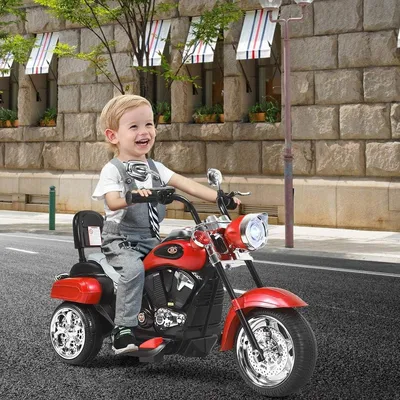 Image de Moto électrique pour enfants - Tricycle rouge avec batterie et phare réglable - Véhicule jouet pour l'intérieur et l'extérieur