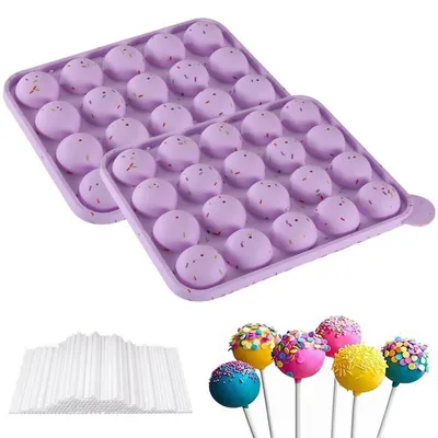 Produktbild von Cake Pop Silikonform mit 100 Sticks, 20 runde Formen, Lila