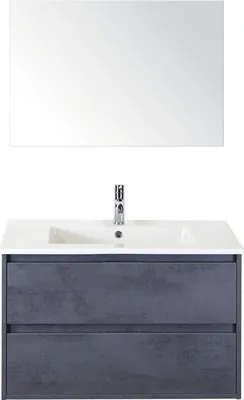 Produktbild von Badmöbel-Set Sanox Porto BxHxT 91 x 170 x 51 cm Frontfarbe beton anthrazit mit Waschtisch Keramik weiß und Waschtischunt