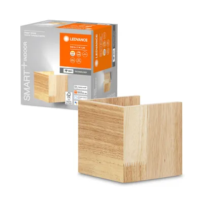 Image de LEDVANCE ORBIS WOOD SMART+ Luminaire Wi-Fi, applique murale LED d'intérieur à intensité variable, éclairage 7W, température de couleur de 3000 - 6500K, 600 lumens, forme carrée en bois véritable, 11x11cm