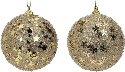 Produktbild von H&S Decoration | Weihnachtsbaumkugel - Christbaumkugel - 8 cm - 12 Stück - Gold - Baumkugel - Glitzernd - mit Sternen