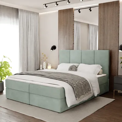Produktbild von Muralo KONTINENTALBETT für Schlafzimmer Polsterbett mit zwei Bettkasten Bett mit Polsterkopfteil Doppelbett 160x200 Bett mit Stauraum Mint