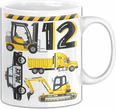 Produktbild von 12. Geburtstag Geschenk Tasse Becher Jungen Jungs Baustelle Polizei Geburtstagsgeschenk 12 (Weiß)