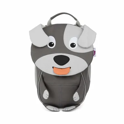 A dog-shaped backpack is shown against a white background.
