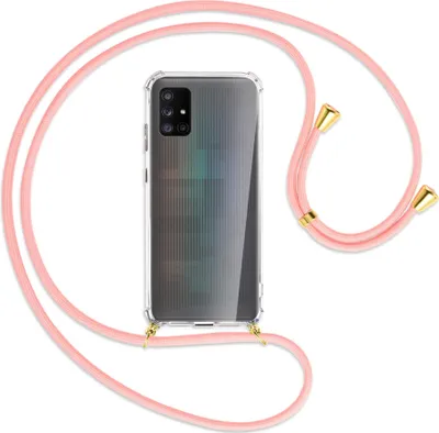 Produktbild von Handykette Backcover-Schutzhülle mit Band (Metall goldfarben) für Samsung Galaxy A71 5G - rosa