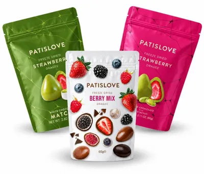 Obrázek produktu pro Patislove bonbony, směs bobulí, jahoda-pistácie a matcha, 200 g