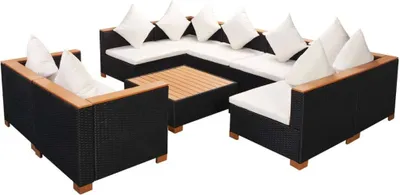 Obrázek produktu pro vidaXL 9dílná zahradní lounge souprava s polštáři Poly ratan černá