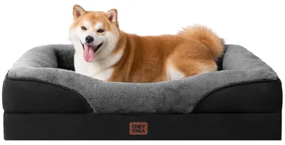 Produktbild von Orthopädisches Hundebett mit 4 Rändern, 91x68cm, Grau/Schwarz