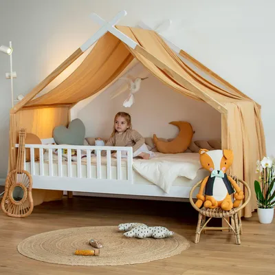 Immagine prodotto di Baldacchino per lettino in garza di cotone - 420 x 130 cm - Cammello a pois o | by SEVIRA KIDS