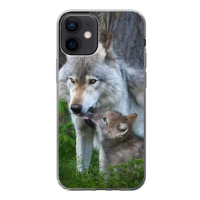 Produktbild von MuchoWow® Handyhülle Schutzhülle Hülle für iPhone 12 Wolf - Moos - Wald - Welpe Silikon Softcase Handy Hülle - Schutzhülle